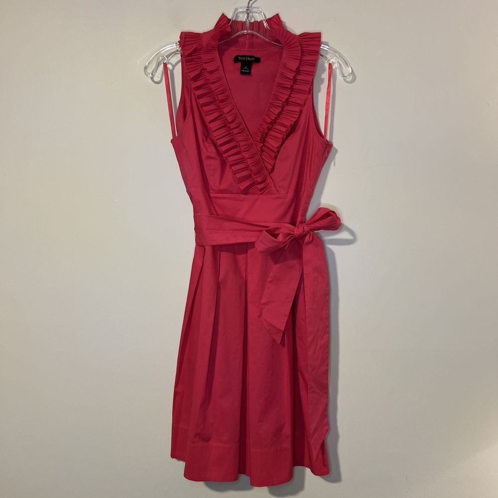 White House Black Market Dress | Ruffle | Pink | A-Line | Tie Waist | Size 2